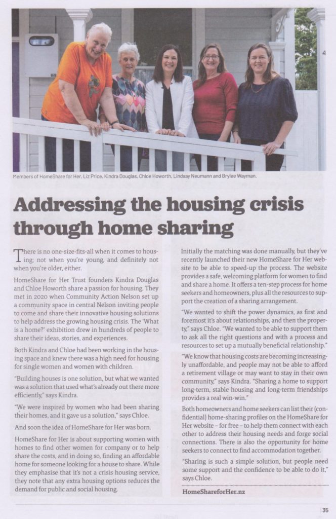 Article in Best life magazine with photo of five Home Share for Her members